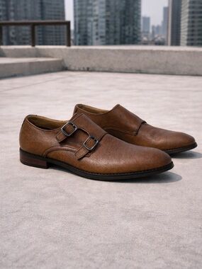 Robert Wayne Luther Double Monk Strap Leather Shoes Brown 11.5 Excellent